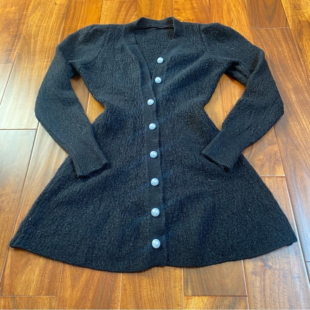 Black Pearl Button Down Mini Dress. One Size.